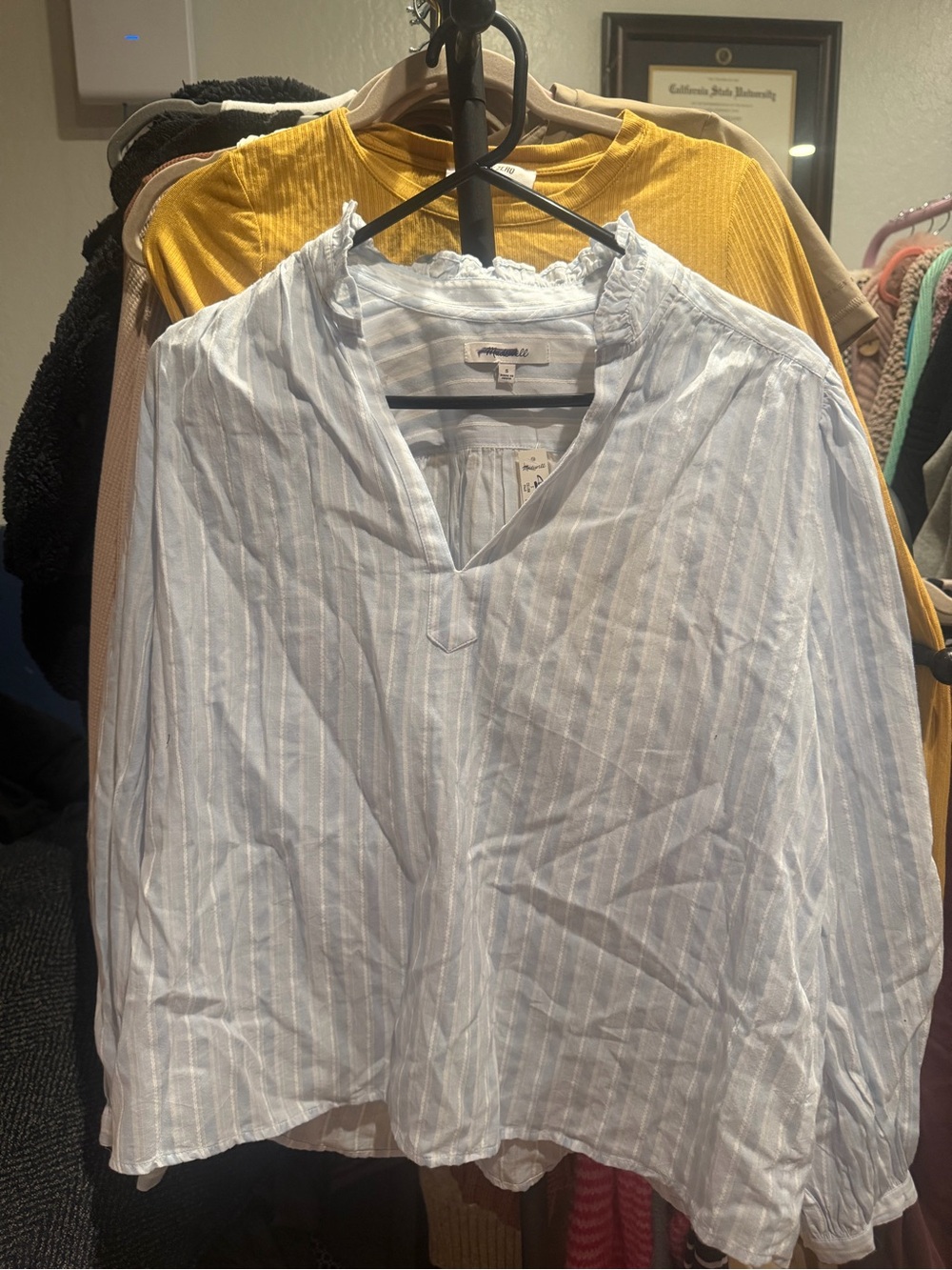 Madewell Light Blue & White Striped Long Sleeve Shirt